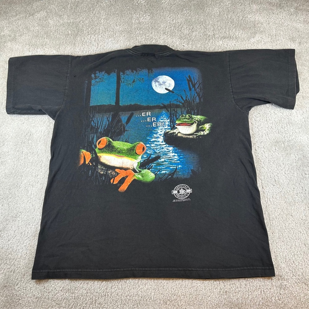 VTG 90s Budweiser T-Shirt Mens L Black 1995 Stanley Desantis Frogs Single Stitch